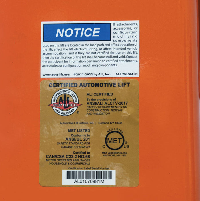 TMG-TO2586 ALI certified 10,000 lb two-post overhead auto lift, 73" lift height, extended columns (Torin T10000-2OH-33-T2OH-2)
