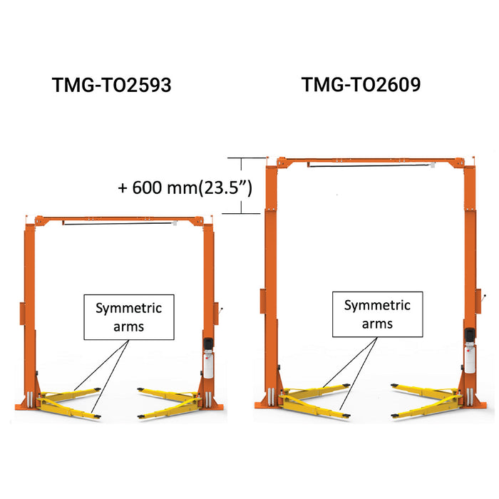 TMG-TO2593 10,000 lb two-post overhead auto lift, ALI certified standard height model
