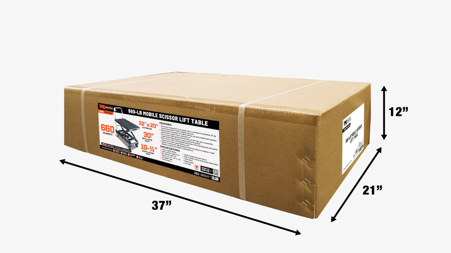 660-lb Mobile Scissor Lift Table, 30" Lifting Height, Foot Pedal Operation, Rubber Padded Tabletop, TMG-ALS03