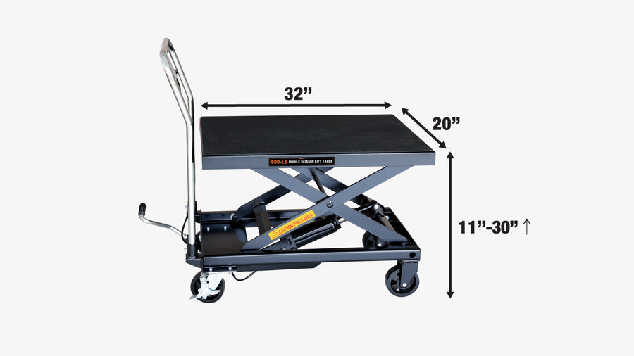 660-lb Mobile Scissor Lift Table, 30" Lifting Height, Foot Pedal Operation, Rubber Padded Tabletop, TMG-ALS03