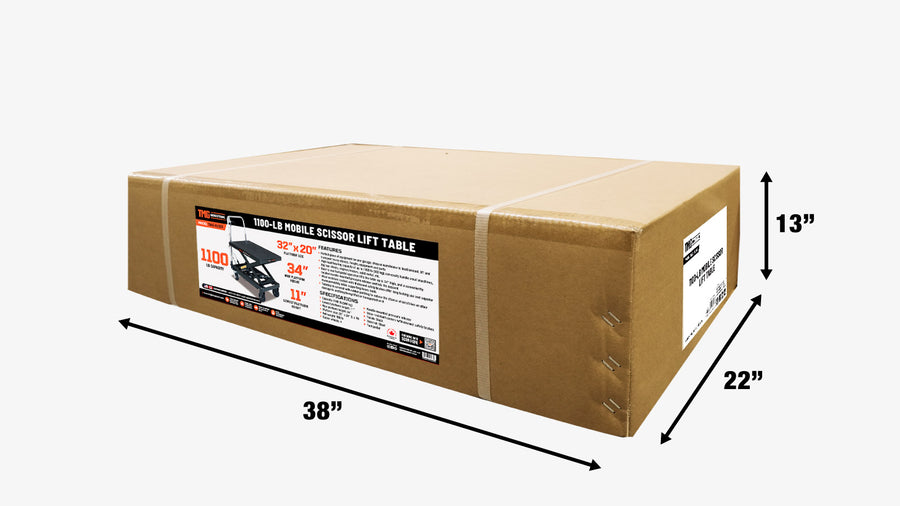 1100-lb Mobile Scissor Lift Table, 34" Lifting Height, Foot Pedal Operation, Rubber Padded Tabletop, TMG-ALS05