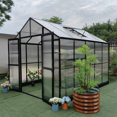 Serre Pacific Series 2,1 m x 2,7 m, hauteur de 2,3 m, cadre en aluminium robuste avec toit et parois en polycarbonate, système d'assemblage coulissant et de verrouillage, TMG-GHP0709