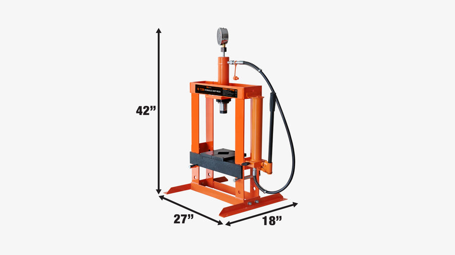 TMG Industrial Presse d'atelier hydraulique d'une capacité de 10 tonnes, opération manuelle à levier long, 3 positions de hauteur de lit, TMG-ASP10