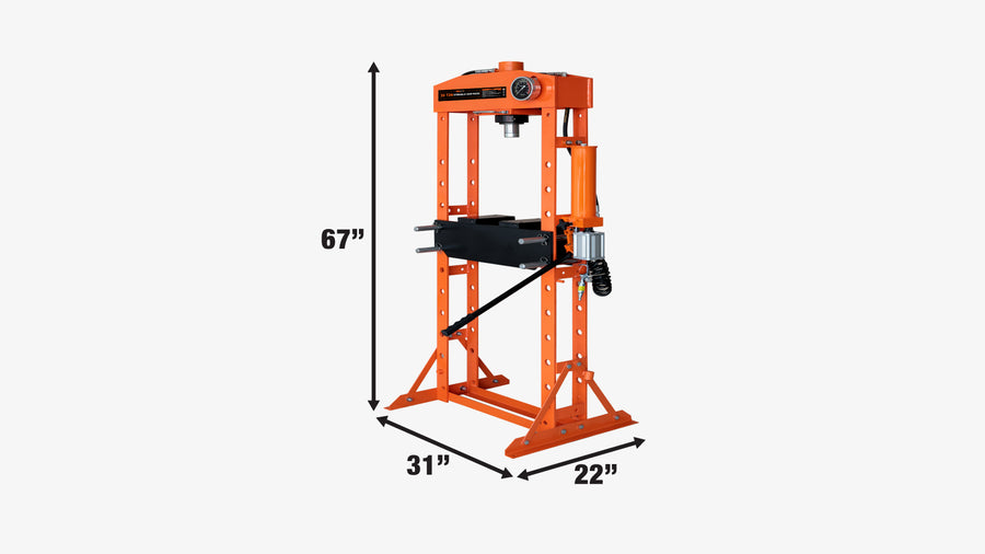 30 Ton Capacity Hydraulic Shop Press, Pneumatic & Manual Operation, 11 Bed Height Positions, TMG-ASP30 (Discontinued – No Longer Available)