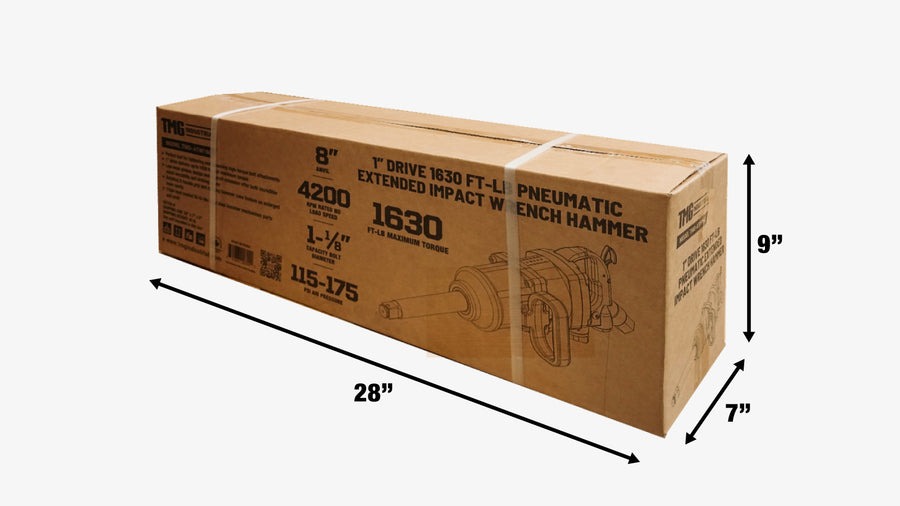 1" Drive 1630 ft-lb Pneumatic Extended Impact Wrench Hammer, Aluminum Alloy Housing, 8" Anvil, 175 PSI, TMG-ATW16E