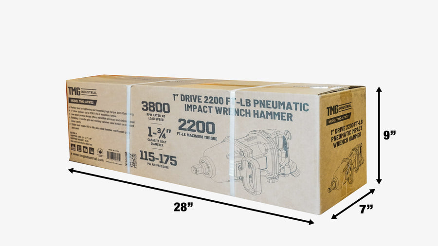 1" Drive 2200 ft-lb Pneumatic Extended Impact Wrench Hammer, Aluminum Alloy Housing, 8" Anvil, 175 PSI, TMG-ATW22E (Discontinued – No Longer Available)