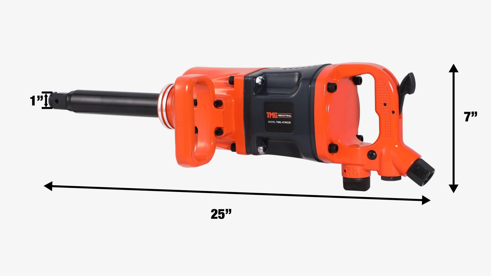TMG Industrial 1” Drive 2200 ft-lb Pneumatic Extended Impact Wrench Hammer, Aluminum Alloy Housing, 8” Anvil, 175 PSI, TMG-ATW22E-specifications-image