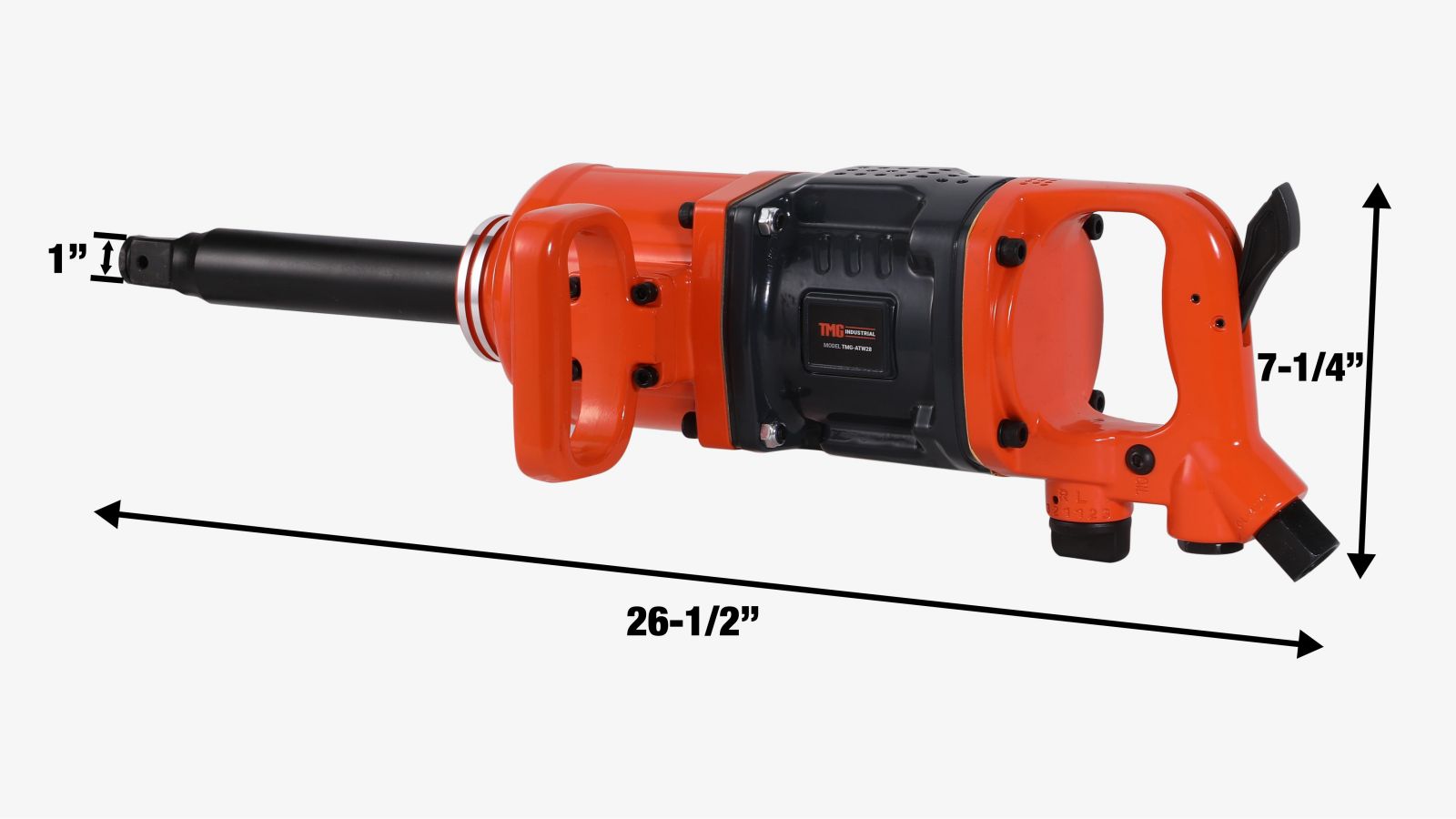 TMG Industrial 1” Drive 2815 ft-lb Pneumatic Extended Impact Wrench Hammer, Aluminum Alloy Housing, 8” Anvil, 175 PSI, TMG-ATW28-specifications-image