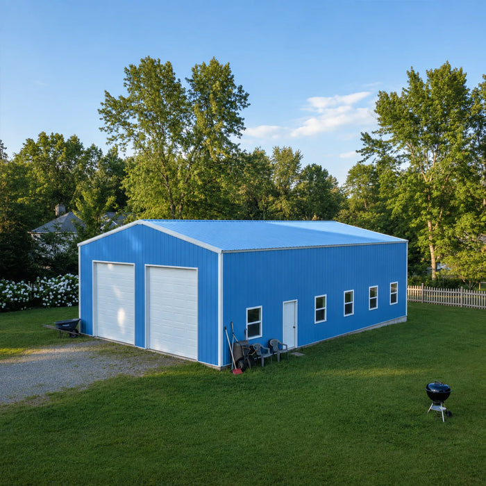 Entrepôt commercial en acier série Snow de 30' x 50' x 15', préfabriqué, résistance à la neige jusqu'à 85 PSF, plans d'atelier fournis, fabriqué au Canada TMG-MS305015-SR85