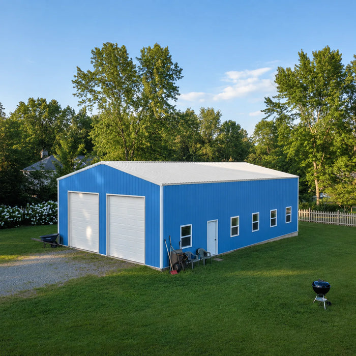 Entrepôt commercial en acier série Snow de 30' x 50' x 15', préfabriqué, résistance à la neige jusqu'à 85 PSF, plans d'atelier fournis, fabriqué au Canada TMG-MS305015-SR85