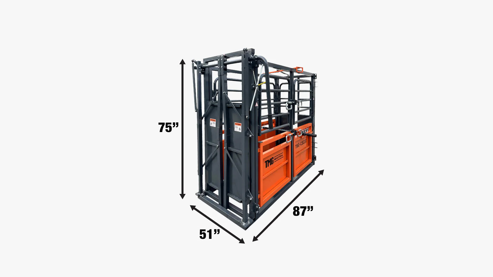 TMG Industrial 7’ Cattle Work Chute, Side Exit w/Release Lever, Upper/Lower Swing Openings, TMG-CSC07-specifications-image