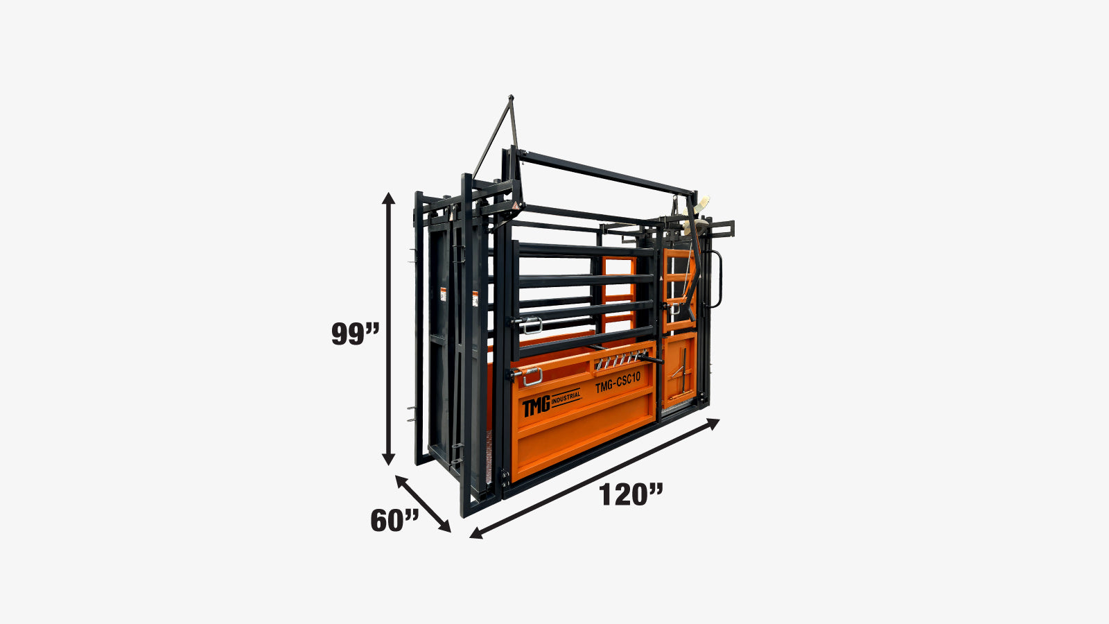 TMG Industrial 10’ Cattle Work Chute 4500-lb Weight Scale, Side Exit, Upper/Lower Swing Openings, LCD Weight Display, TMG-CSC10-specifications-image
