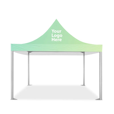 Front view of mint green peak with 'Your Logo Here' Marquee Tent Canopy