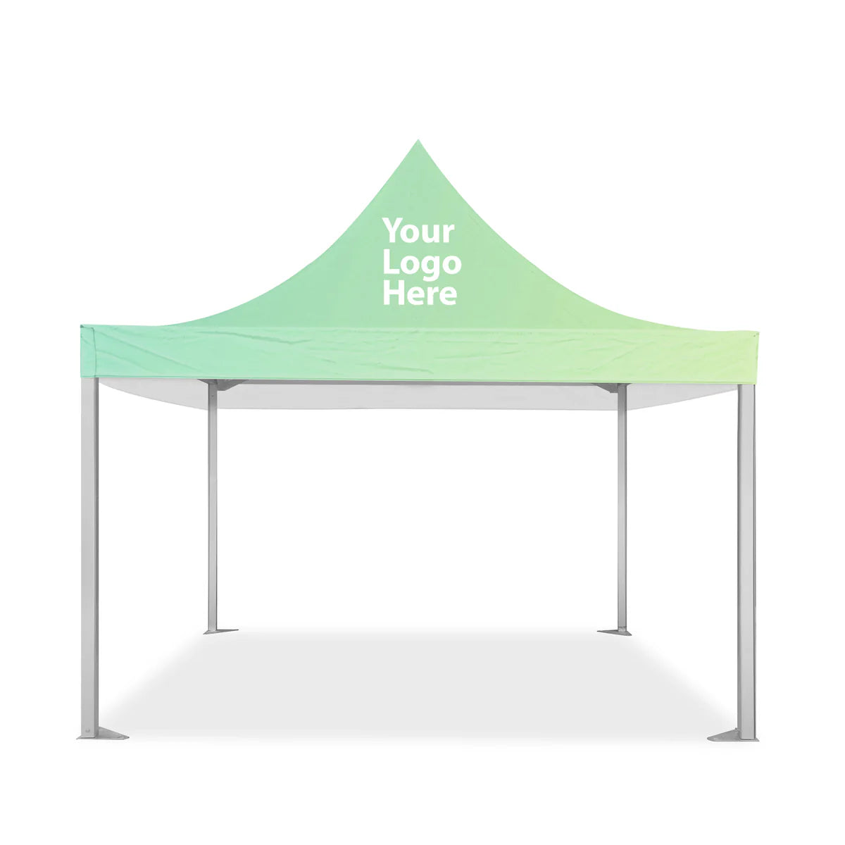 Front view of mint green peak with 'Your Logo Here' Marquee Tent Canopy