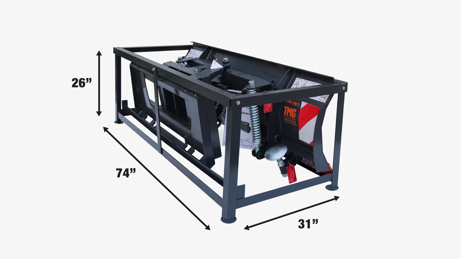 TMG Industrial 72” Skid Steer Dozer Blade/Snow Pusher, 30° Left & Right, Bolt-On Cutting Edge, Adjustable Skid Shoes, Universal Quick Mount, TMG-DB72-shipping-info-image