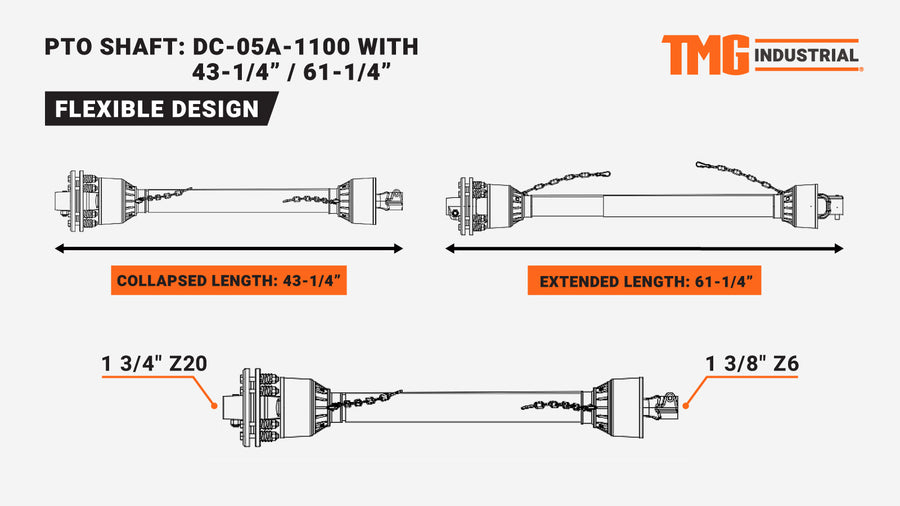 Coupeuse rotative TMG Industrial Pro Series 58", attelage 3 points, tracteurs 25-90 HP, 540 tr/min, embrayage à friction, arbre de prise de force inclus, TMG-TRC65