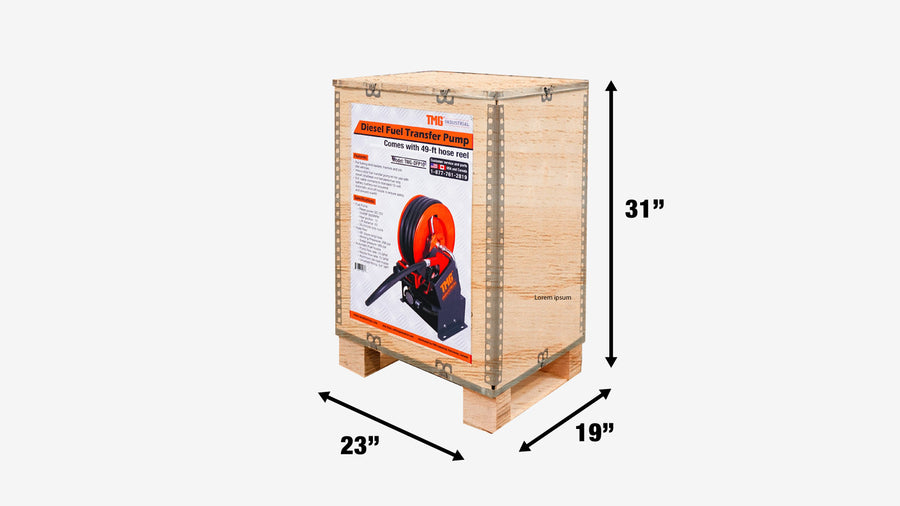 Portable Diesel Transfer Pump w/49' Hose Reel, Auto Shut Off, DC 12-Volt, 15 GPM, TMG-DFP10