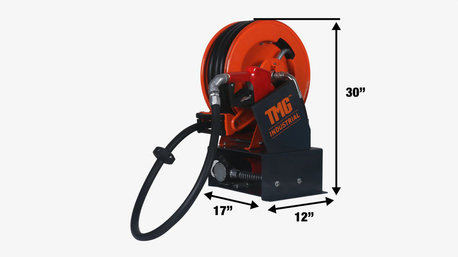 Portable Diesel Transfer Pump w/49' Hose Reel, Auto Shut Off, DC 12-Volt, 15 GPM, TMG-DFP10