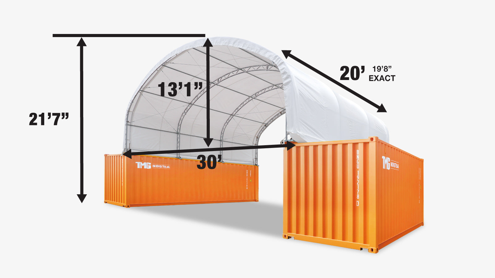 TMG Industrial 30' x 20' Dual Truss Container Shelter with Heavy Duty 17 oz PVC Cover, TMG-DT3020C-specifications-image