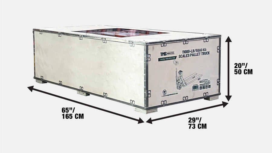 Transpalette peseur robuste de 11000 lb, angle de braquage de 210°, fourches de 48", écran LCD de 2", TMG-FPJ110S
