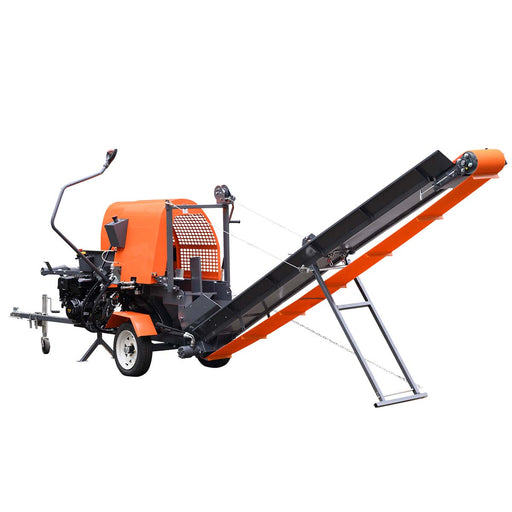 TMG-GLS16 firewood splitter processor with 15 HP engine, 20 ton splitting force and foldable conveyor
