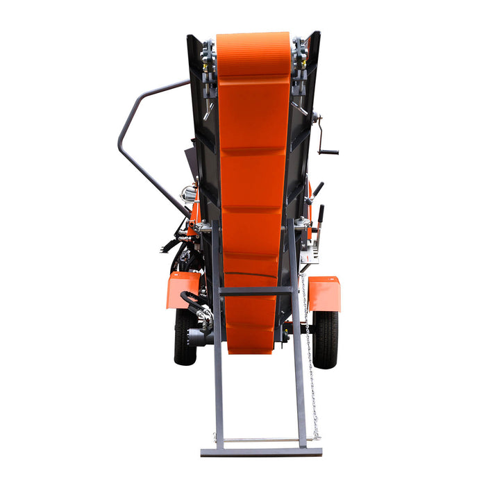 TMG-GLS16 firewood splitter processor with 15 HP engine, 20 ton splitting force and foldable conveyor
