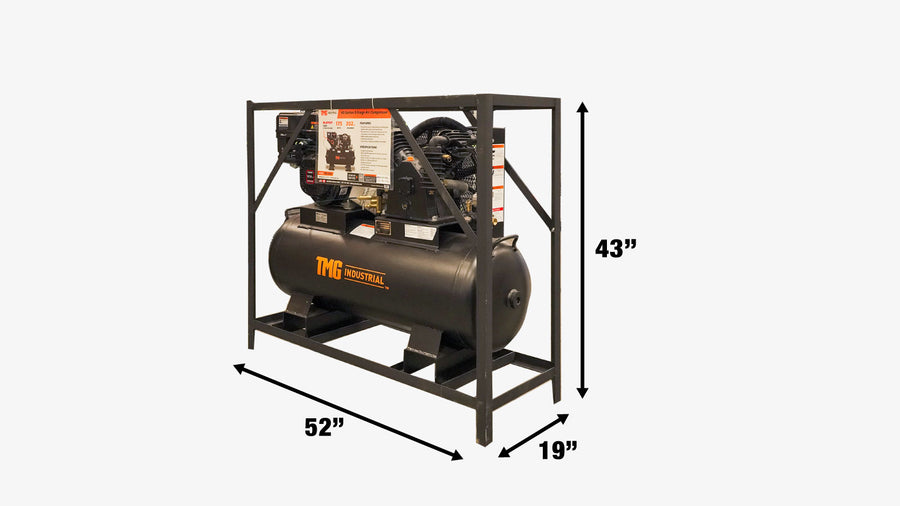 40 Gallon Skid Mount Gas Air Compressor, 2-Stage Belt Drive, 9 HP Engine, horizontal Tank TMG-GAC40