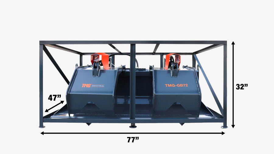 Godet grappin à fond plein pour chargeuse compacte de 72", ouverture de préhension de 35", bras à deux vérins, capacité de 3000-lb, 30-70 HP (discontinué – plus disponible), TMG-GB72