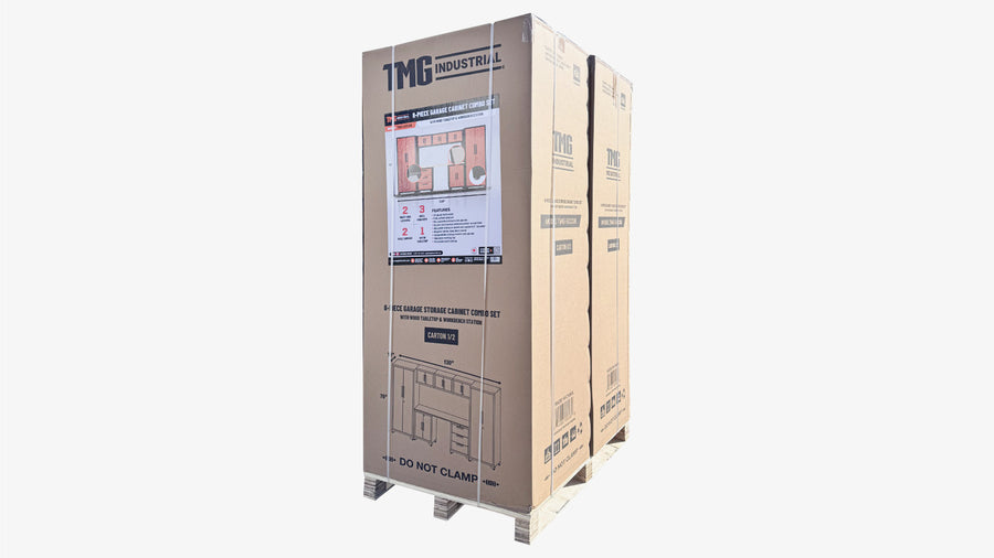 TMG 8-Piece Garage Storage Cabinet Combo Set, Fully-Welded, Pre-Sealed Wooden Tabletop, Workbench Station, Lockers, Adjustable Levelling, Matte Black Powder Coated Finish, TMG-GCC08