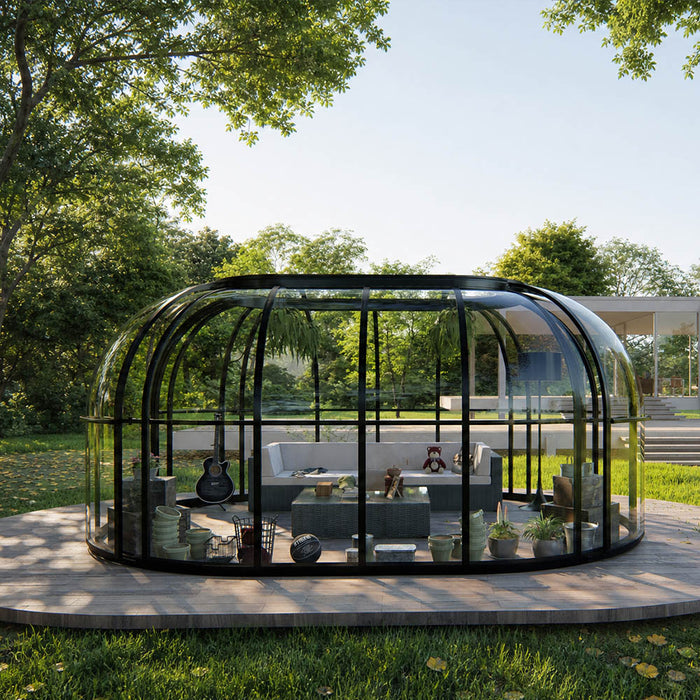 Nordic Series 15' x 10' Oval SkyDome Sunroom Greenhouse, 8' Height Dome Pavilion, Heavy-Duty Aluminum Frame, Clear Solid Polycarbonate Panels TMG-GHN1510V