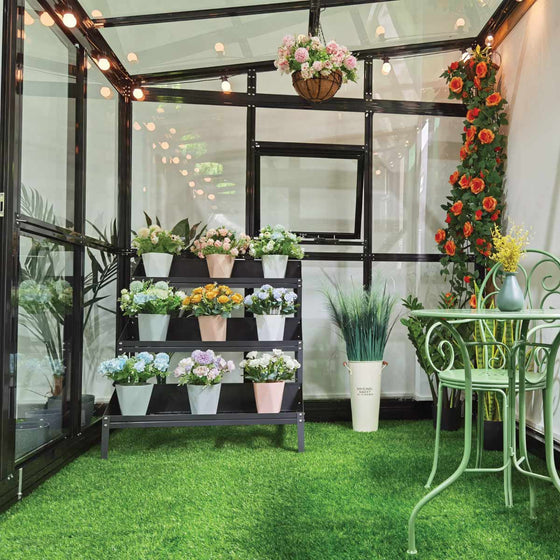 Alpine Series 7' x 14' Lean-To Greenhouse Sunroom, 7.7' Height, Heavy Duty Aluminum Frame, Tempered Glass Walls, and Polycarbonate Roof, TMG-GHA0714L