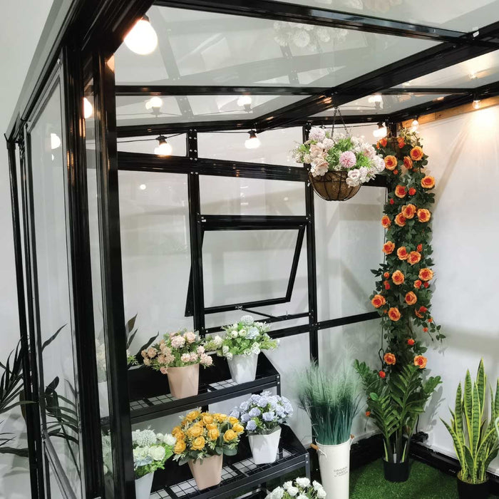 Alpine Series 7' x 14' Lean-To Greenhouse Sunroom, 7.7' Height, Heavy Duty Aluminum Frame, Tempered Glass Walls, and Polycarbonate Roof, TMG-GHA0714L