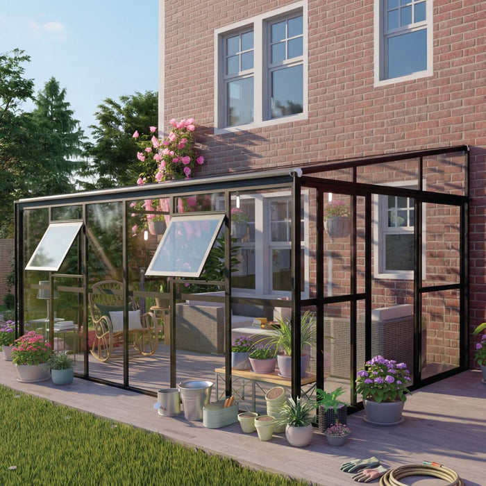 Alpine Series 7' x 14' Lean-To Greenhouse Sunroom, 7.7' Height, Heavy Duty Aluminum Frame, Tempered Glass Walls, and Polycarbonate Roof, TMG-GHA0714L