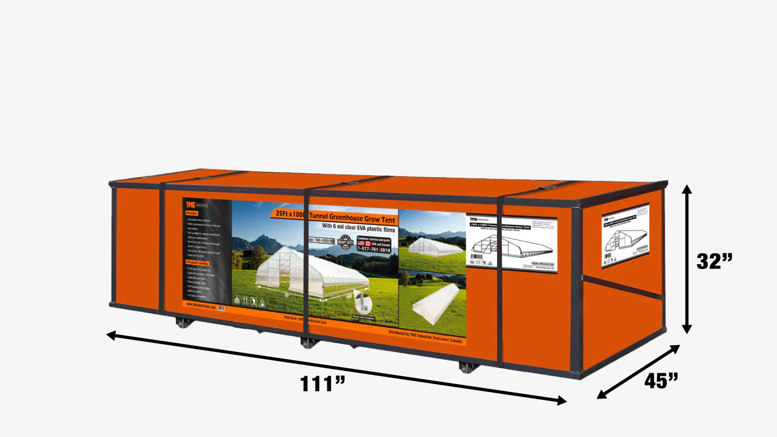 TMG Industrial 25' x 100' Tente de culture en tunnel avec film plastique EVA transparent de 6 mil, cadre froid, côtés enroulables à manivelle, toit de plafond en pointe, TMG-GH25100-shipping-info-image