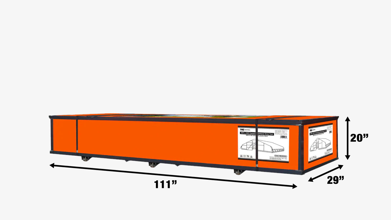 TMG Industrial 25' x 25' Tente de culture de serre tunnel avec film plastique EVA transparent 6 mil, cadre froid, côtés enroulables à manivelle, toit de plafond en pointe, TMG-GH2525-shipping-info-image
