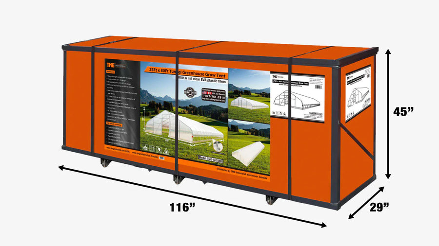 25' x 80' Tunnel Greenhouse Grow Tent w/6 Mil Clear EVA Plastic Film, Cold Frame, Hand Crank Roll-Up Sides, Peak Ceiling Roof, TMG-GH2580-V2 (Previously GH2580)