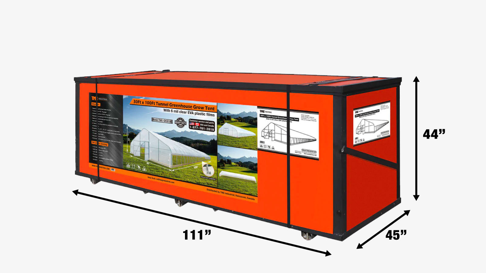 TMG Industrial 30' x 100' Tente de culture en tunnel avec film plastique EVA transparent de 6 mil, cadre froid, côtés enroulables à manivelle, toit de plafond en pointe, TMG-GH30100-shipping-info-image