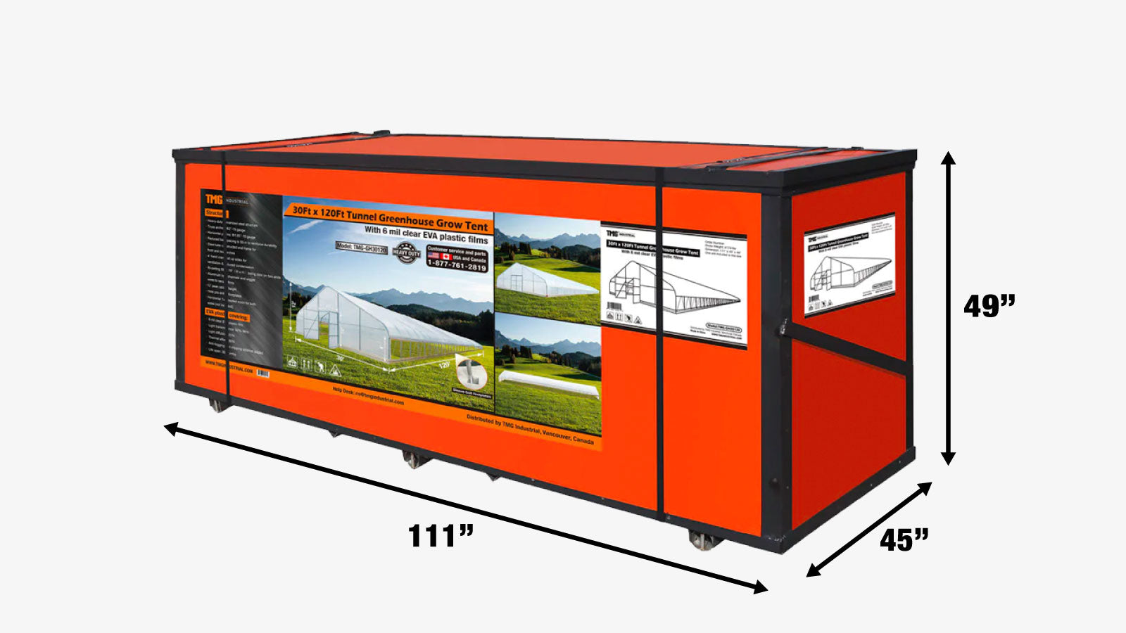 TMG Industrial 30' x 120' Tente de culture en tunnel avec film plastique EVA transparent de 6 mil, cadre froid, côtés enroulables à manivelle, toit de plafond en pointe, TMG-GH30120-shipping-info-image