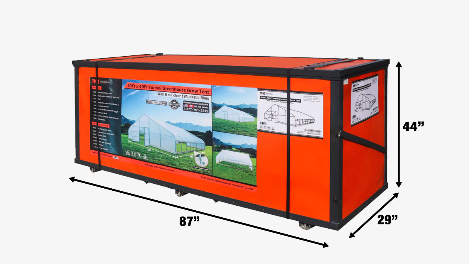 TMG Industrial 30’ x 40’ Tunnel Greenhouse Grow Tent w/6 Mil Clear EVA Plastic Film, Cold Frame, Hand Crank Roll-Up Sides, Peak Ceiling Roof, TMG-GH3040-shipping-info-image