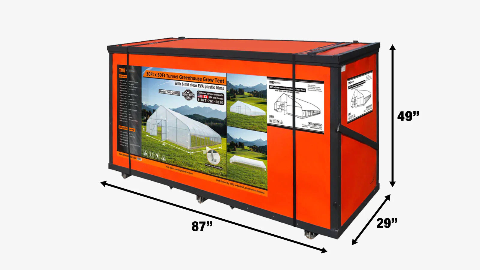 Serre tunnel commerciale de 30' x 50' avec bâches transparentes de 6 mil et côtés enroulables TMG-GH3050-V2 (anciennement GH3050)-shipping-info-image