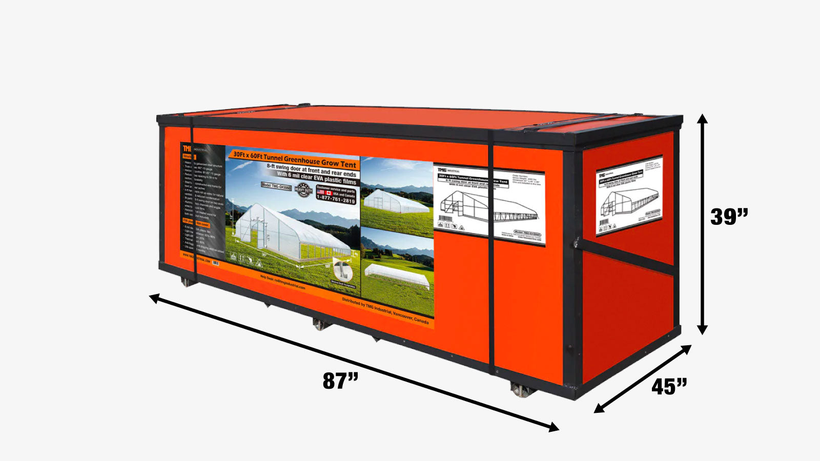 TMG Industrial 30' x 60' Tente de culture en tunnel avec film plastique EVA transparent de 6 mil, cadre froid, côtés enroulables à manivelle, toit de plafond en pointe, TMG-GH3060-shipping-info-image