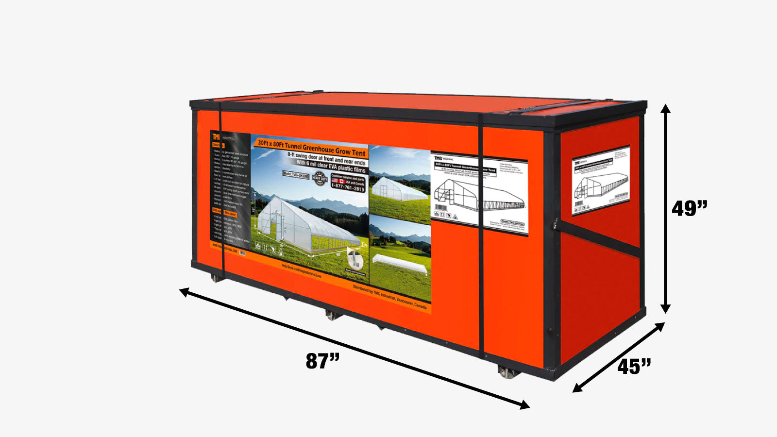 TMG Industrial 30' x 80' Tente de culture en tunnel avec film plastique EVA transparent de 6 mil, cadre froid, côtés enroulables à manivelle, toit de plafond en pointe, TMG-GH3080-shipping-info-image