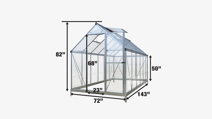 Serre de 6' x 12' Crystal Clear, cadre en aluminium, système de gouttières intégré, aérations de toit, TMG-GH612
