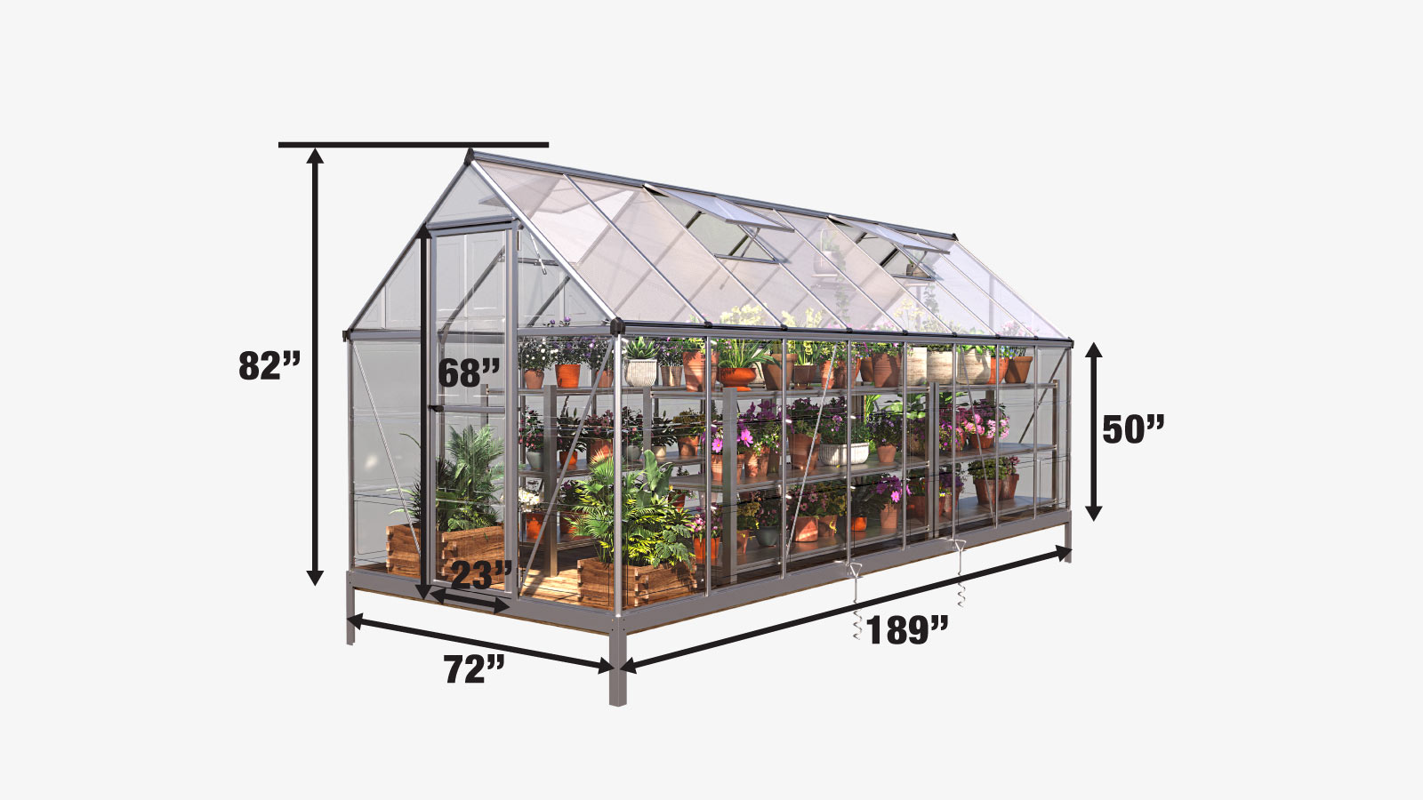 TMG Industrial 6’ x 16’ Crystal Clear Greenhouse, Aluminum Frame, Integrated Gutter System, Roof Vents, TMG-GH616-specifications-image