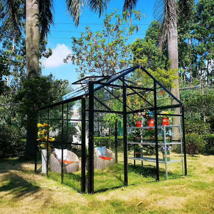 Alpine Series 8' x 16' Sunroom Greenhouse, 7'6" Height, Polycarbonate Roof and Glass Walls, Heavy Aluminum Frame, Slide & Lock Assembly, TMG-GHA0816