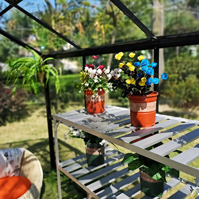 Alpine Series 8' x 16' Sunroom Greenhouse, 7'6" Height, Polycarbonate Roof and Glass Walls, Heavy Aluminum Frame, Slide & Lock Assembly, TMG-GHA0816