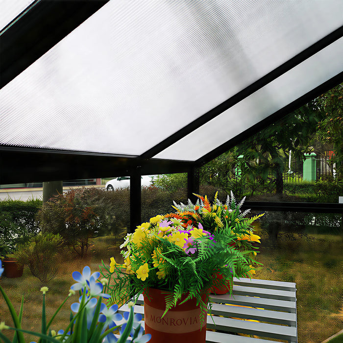 Alpine Series 11' x 8' Sunroom Greenhouse, 8'4" Height, Polycarbonate Roof and Glass Walls, Heavy Aluminum Frame, Slide & Lock Assembly, TMG-GHA1208