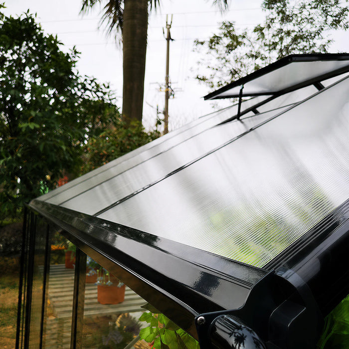 Alpine Series 11' x 8' Sunroom Greenhouse, 8'4" Height, Polycarbonate Roof and Glass Walls, Heavy Aluminum Frame, Slide & Lock Assembly, TMG-GHA1208