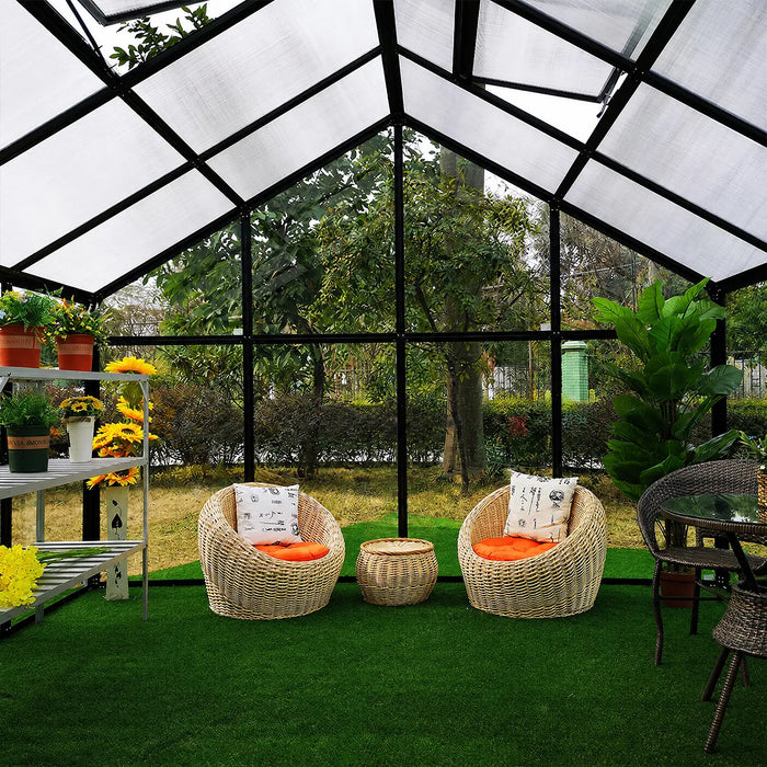 Alpine Series 11' x 8' Sunroom Greenhouse, 8'4" Height, Polycarbonate Roof and Glass Walls, Heavy Aluminum Frame, Slide & Lock Assembly, TMG-GHA1208