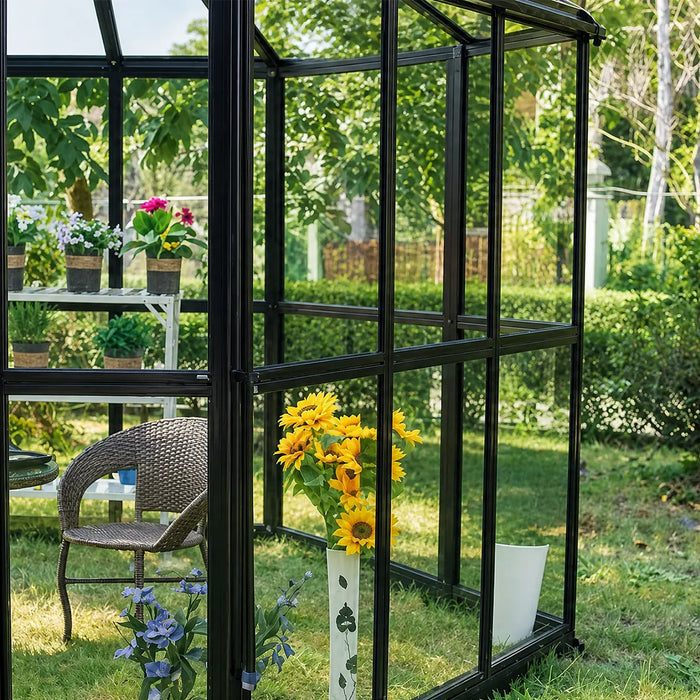 Nordic Series 11' x 12' Diamond Sunroom Greenhouse, 9.5' Height, Tempered Glass Walls and Polycarbonate Roof, Heavy Aluminum Frame, Slide & Lock Assembly, TMG-GHN1112M